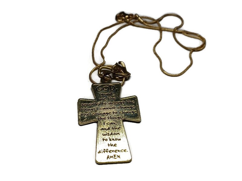 Vtg 80s Gold Tone Serenity Prayer Cross Necklace Etsy Australia