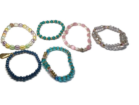 6 Vtg 90s Beaded Stackable Bracelets - image 1