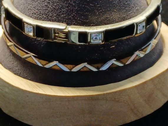 Vtg 80s 2 Black Silver Tone Stackable Bangle Brac… - image 1