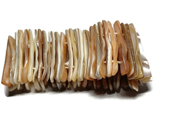 Vtg 80s Beige Abalone Shell Cuff Bracelet - image 1