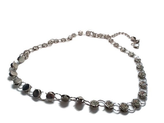 Vtg 90s Long Crystal Bead Silver Tone  Necklace - image 3
