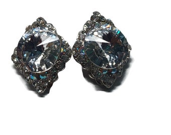 Vtg 80s Crystal Clip On Earrings