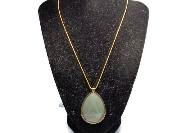 Vtg 80s Large Blue Chalcedony Pendant Necklace - image 1