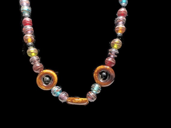 Vtg 80s Hand Blown Glass Bead Necklace - image 2