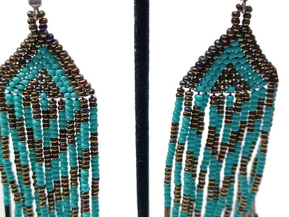 Vtg 80s Glass Bead Southwestern/Native Style Dang… - image 2