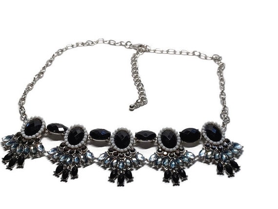 Vtg 90s Black And Silver Tone Bib Necklace - image 3