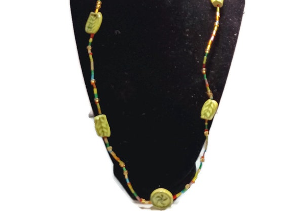 Vtg 80s Ceramic Bead And Glass Bead Necklace - image 1