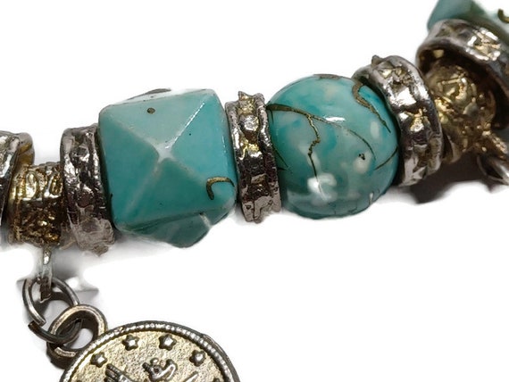 Vtg 90s  Turquoise And Evil Eye Marble Coin Brace… - image 3