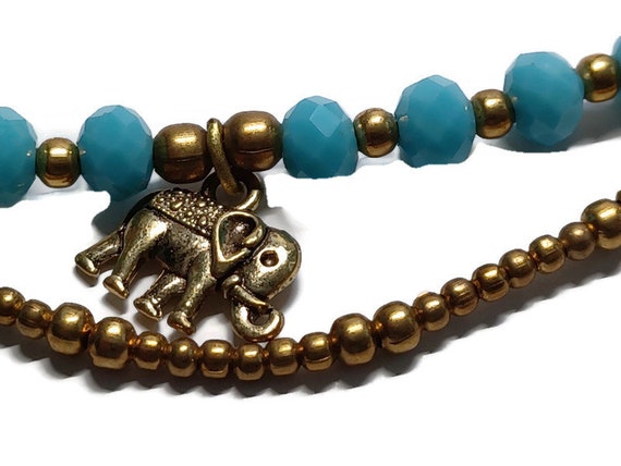 Vtg 90s Blue Chalcedony And Gold Tone Elephant Ch… - image 2