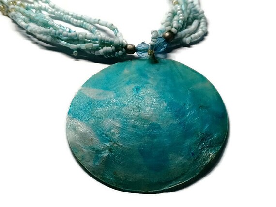 Vtg 80s Blue Abalone Multi-Strand Necklace - image 2