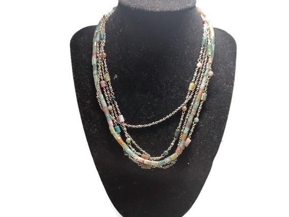 Vtg 90s Gemstone And Chain 5 Strand Necklace - image 1