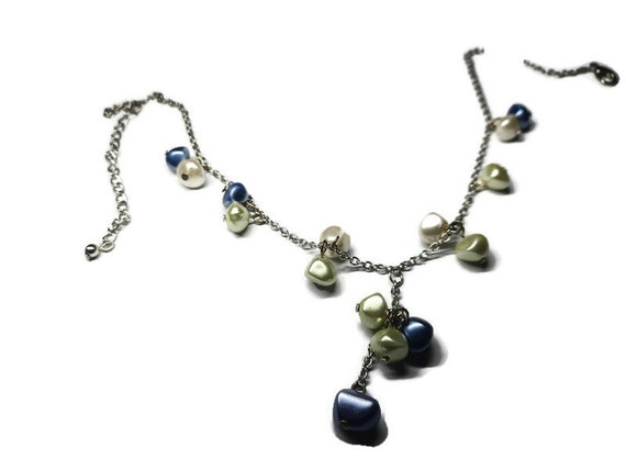 Vtg 90s Blue And White Bead Necklace - image 1