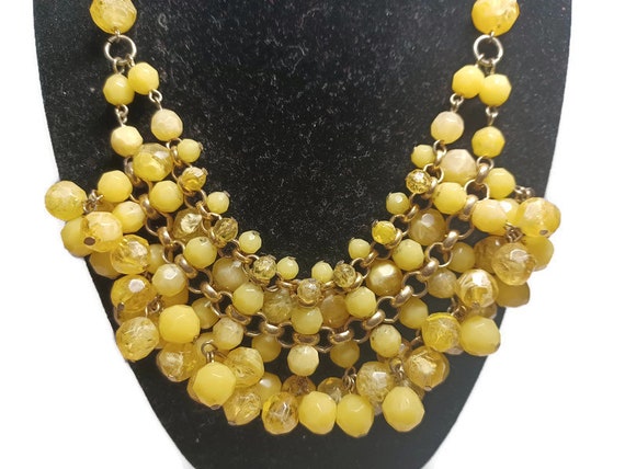 Vtg 80s Gold Tone Yellow Bib Necklace - image 2