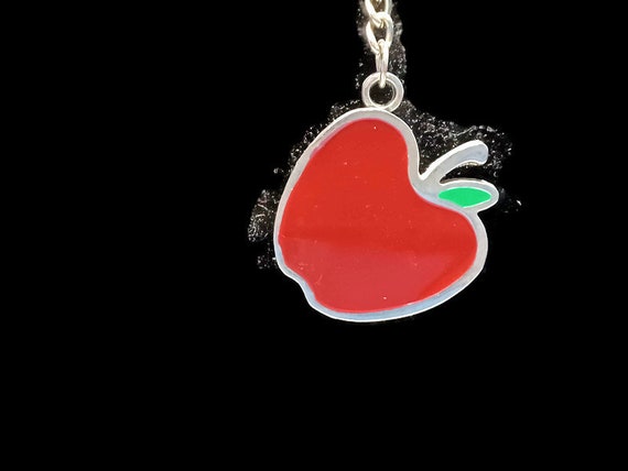 Vtg 90s Enamel Red Apple On Ball Chain Necklace - image 2