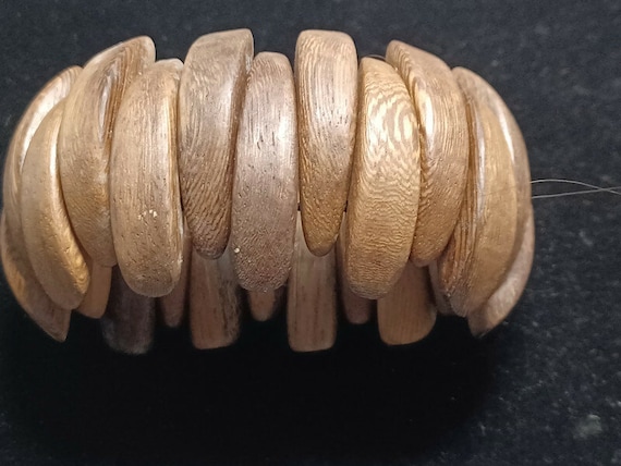 Vtg 90s Tribal Style Wooden Cuff Bracelet - image 1