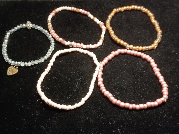 Vtg 90s 5 Stackable Glass Bead Bracelets - image 1