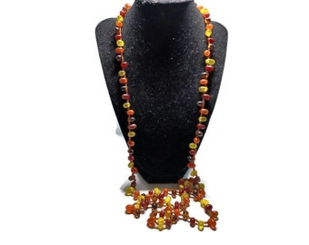 Vtg 80s Citrine, Carnelian And Red Jasper Gemstone Necklace