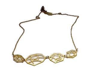 VCtg 90s Gold Tone Geometric Necklace