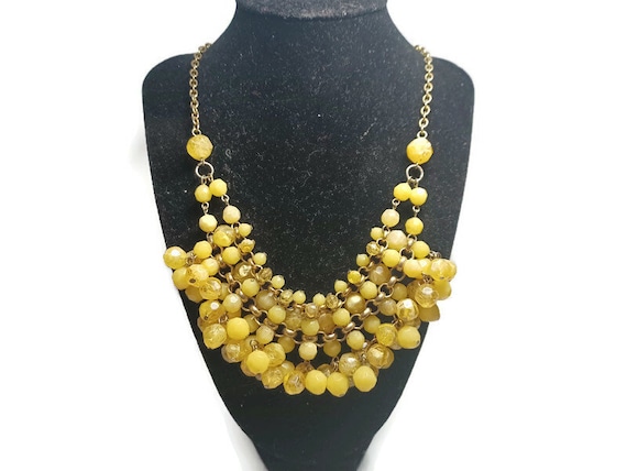 Vtg 80s Gold Tone Yellow Bib Necklace - image 1