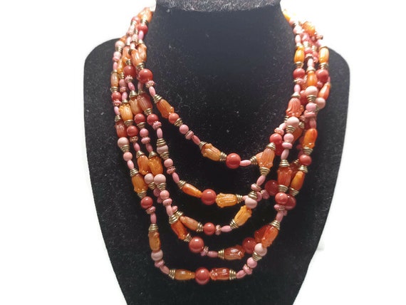 Vtg 90s Orange And Pink Bead Choker Necklace - image 1