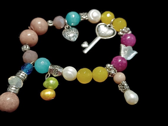 Vtg 90s Multi Gemstone Charm Bracelet - image 2