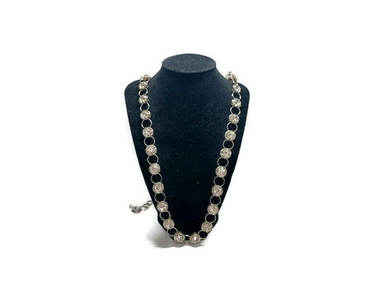 Vtg 90s Long Crystal Bead Silver Tone  Necklace - image 1