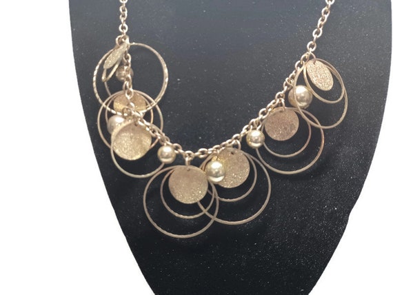 Vtg 80s Gold Tone Circles Bib Necklace - image 2