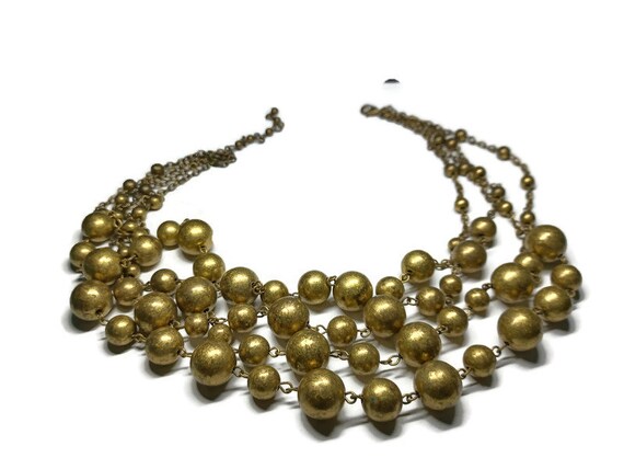 Vtg 80s 4 Strand Bronze Color Necklace - image 1