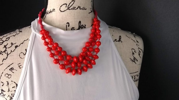 Vintage 80s Dark Orange 3 Strand Necklace - image 1