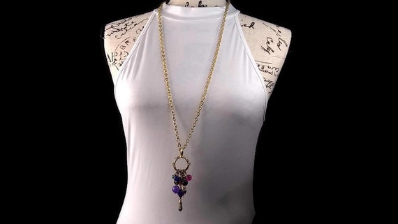 Vtg 60s Long Chain With Bead Pendant - image 1