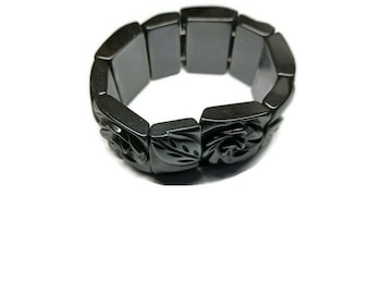 Vtg 80s Black Rose Cuff Bracelet
