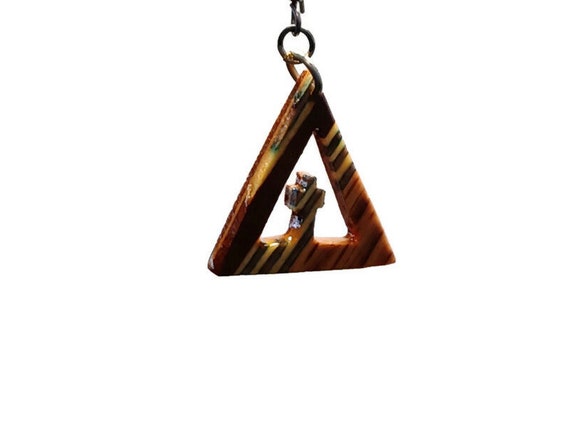 Vtg 90s Triangular Wooden Cross Earrings - image 2