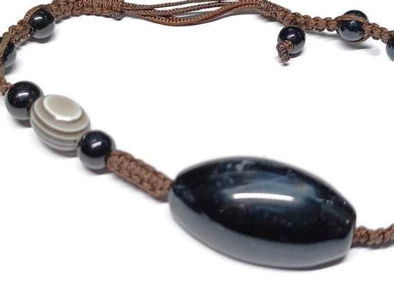 Vtg 90s Handmade Black Glass Bead Bracelet Gender… - image 2