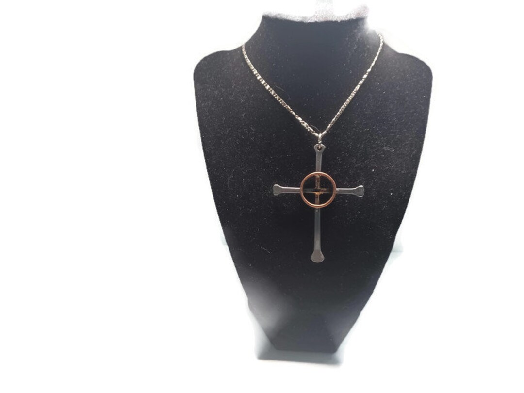Vtg 80s Copper Circle Cross Necklace Etsy