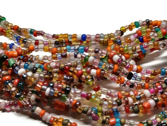 Vtg 80s 17 Strand Glass Bead Multicolor Necklace - image 2