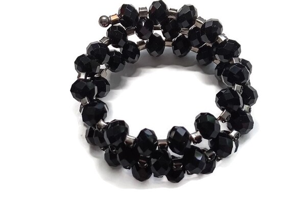 Vtg 90s Black Glass Bead and Black Rhinestone Bracelet - Etsy