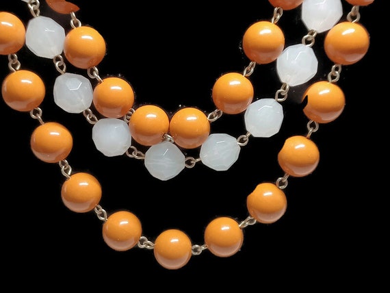 Vtg 80s Orange And White 3 Strand Necklace - image 2