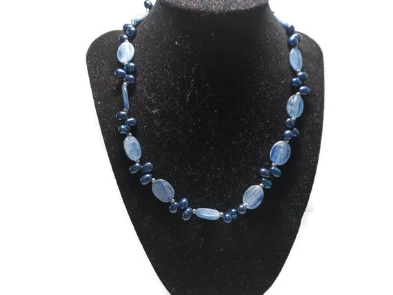 Vtg 90s Blue Sodalite And Blue Glass Bead Necklace - image 1