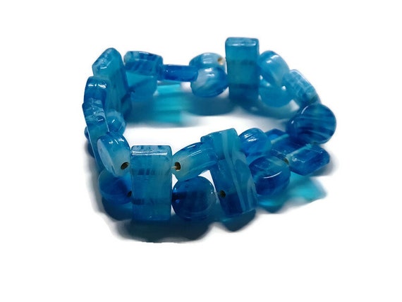 Vtg 90s Blue Glass Bead Bracelet - image 1