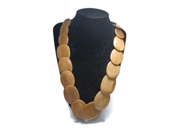 Vtg 80s Large Agate Oval Stone Necklace - image 1