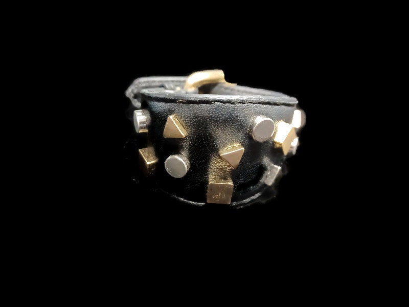 Vtg 80s Leather Gold and Silver Tone Stud Cuff Bracelet - Etsy