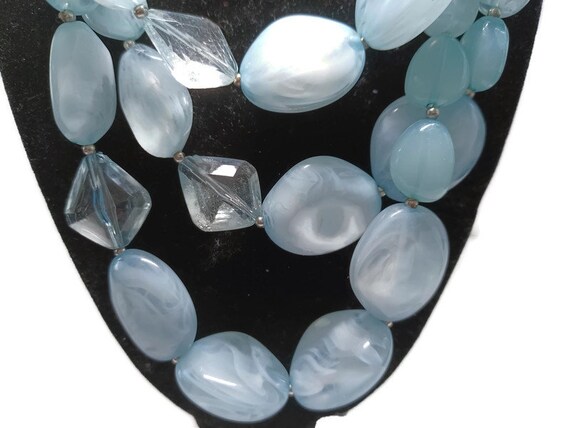 VTg 80s Ice Blue Acrylic Bead 3 Strand Necklace - image 2