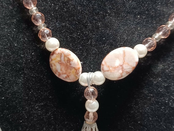 Vtg 90s Rhodochrosite Faux Pearl And Pink Glass B… - image 2