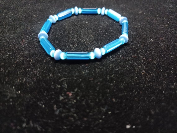 Vtg 90s Blue Chalcedony Stone Bracelet With Chato… - image 1
