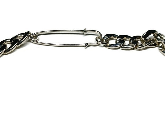 Vtg 80s Silver Tone Heavy Chain Men's Necklace Wi… - image 2