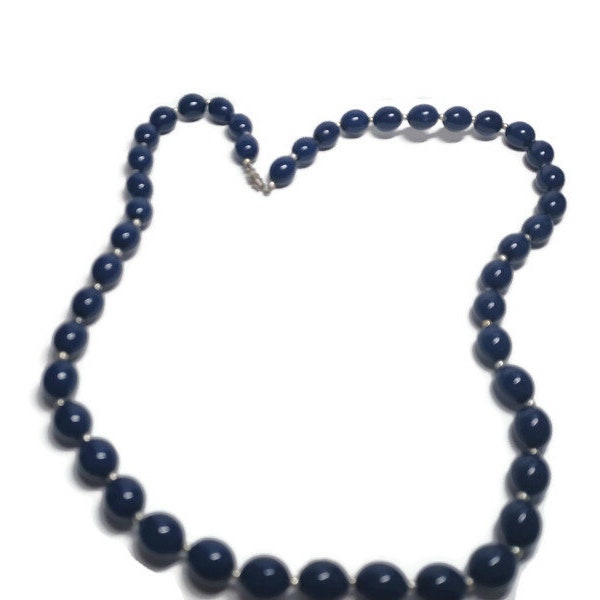 Vtg 90s Navy Blue Bead Necklace