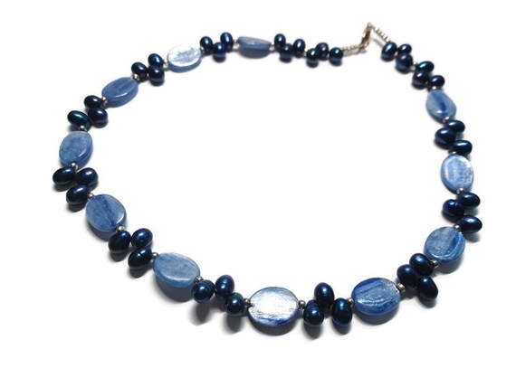 Vtg 90s Blue Sodalite And Blue Glass Bead Necklace - image 3