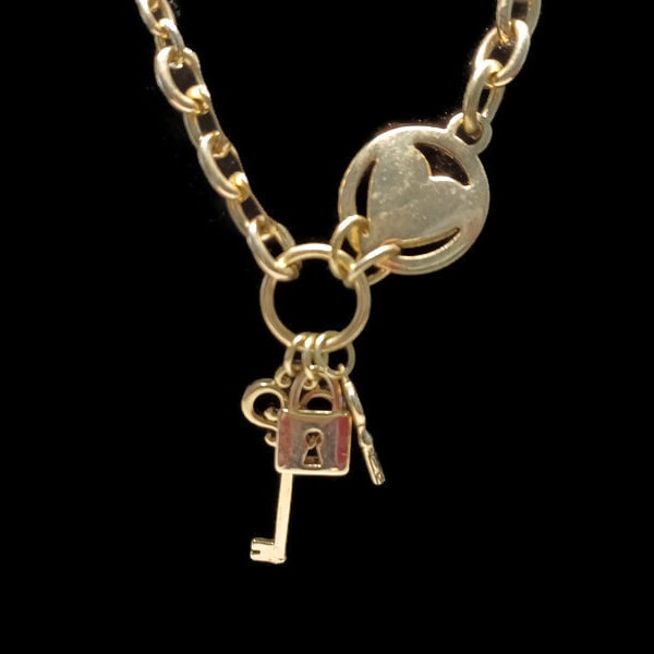 Vtg 90s Guess Lock And Key Gold Tone Necklace