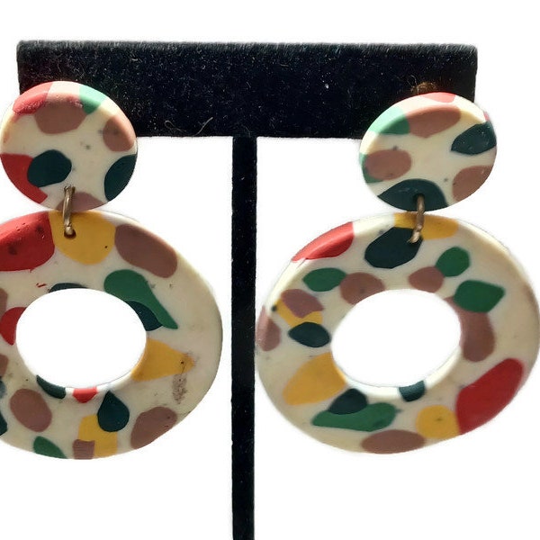 Pendientes colgantes de silicona multicolor Vtg de los años 80