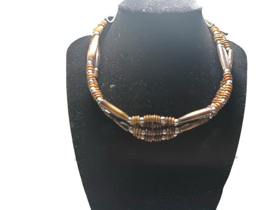 Vtg 80s Tribal Beaded Choker Necklace - image 1